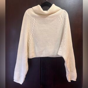 Kittenish Cream Ribbed Crop Crewneck Sweater